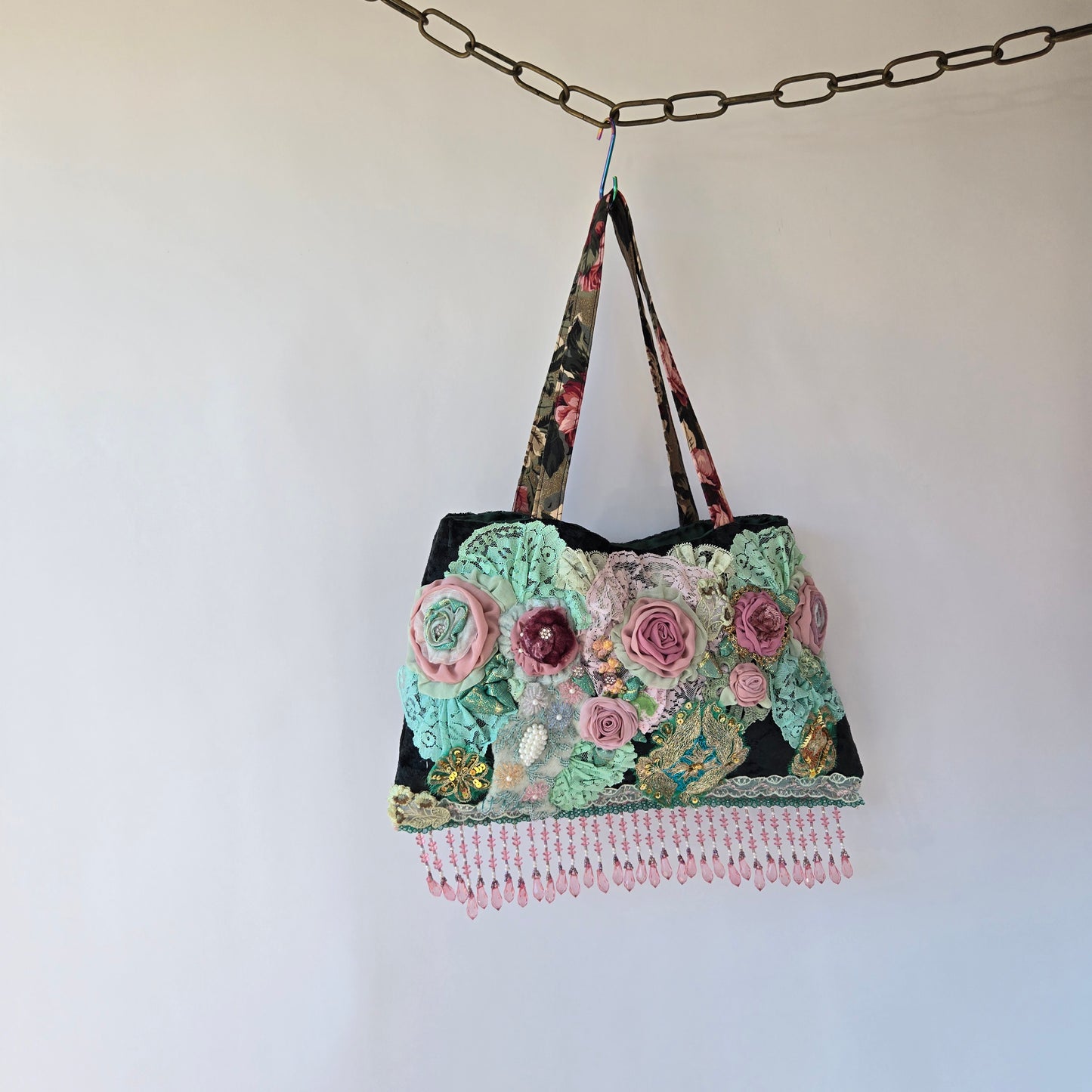 Ethereal Romance | Green | Bag | Ornate Rose, Velvet and Lace 1920s-Style Purse