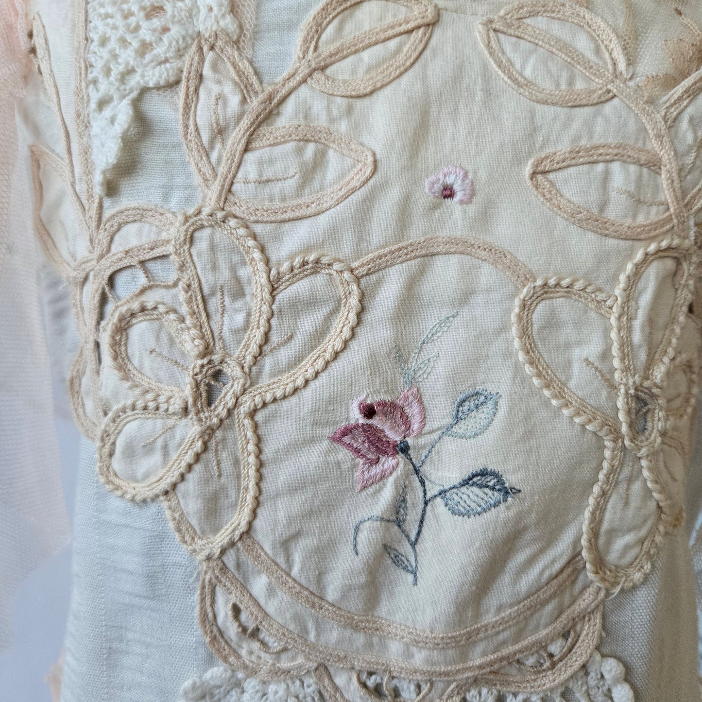 Ethereal Romance | Cream | Blouse | Vintage Lace, Crochet and Embroidered Rose - Small - Medium