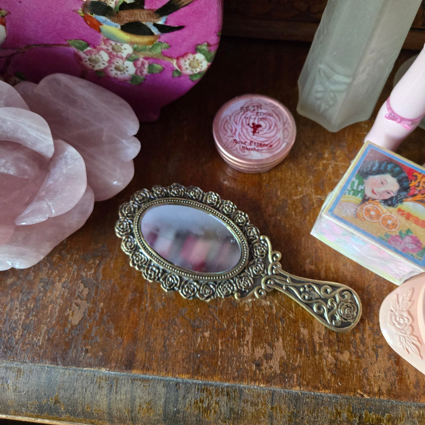 Whimsical Wonders | Vintage Art Nouveau-Style Brass Hand Mirror