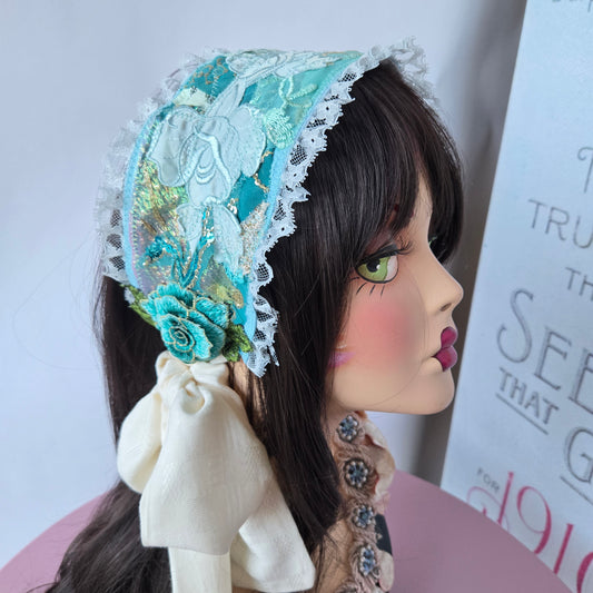 Ethereal Romance | Blue | Headband | Handmade Lace and Aqua Blue & Mint Green