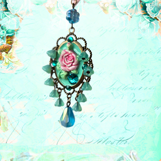 Ethereal Romance | Blue | Earrings | Brass Cameo and Rose