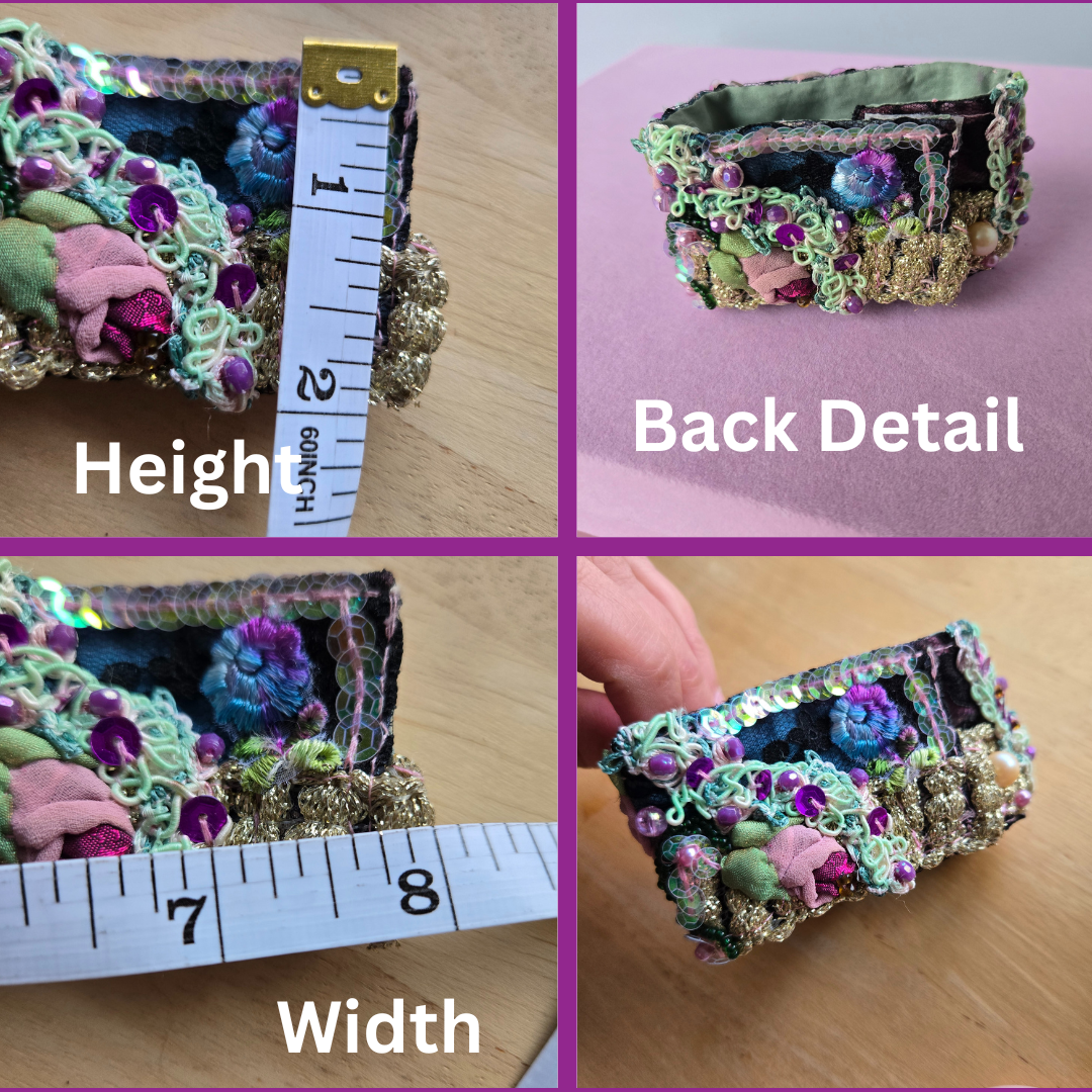 Ethereal Romance | Green | Bracelet | 1920s Style Rose Embroidered Jewel Cuff