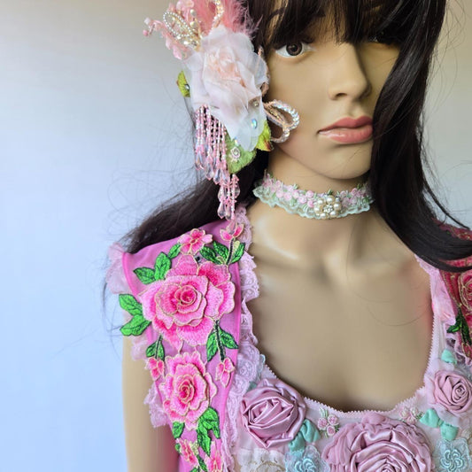 Ethereal Romance | Pale Pink | Choker & Bracelet | Vintage Style Lace Set