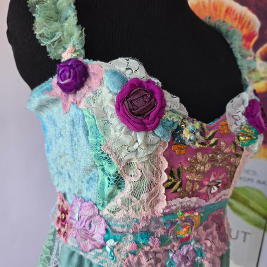 Ethereal Romance | Blue | Blouse | Garden Dream Aqua, Lavender and Purple Top | Size Medium