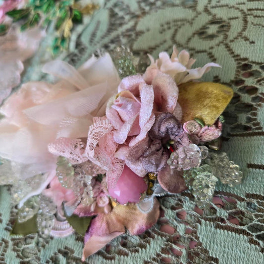 Ethereal Romance | Pale Pink | Hair Jewel | Ballet Pink Vintage Millinery Rose and Flower Posey Hair Clip