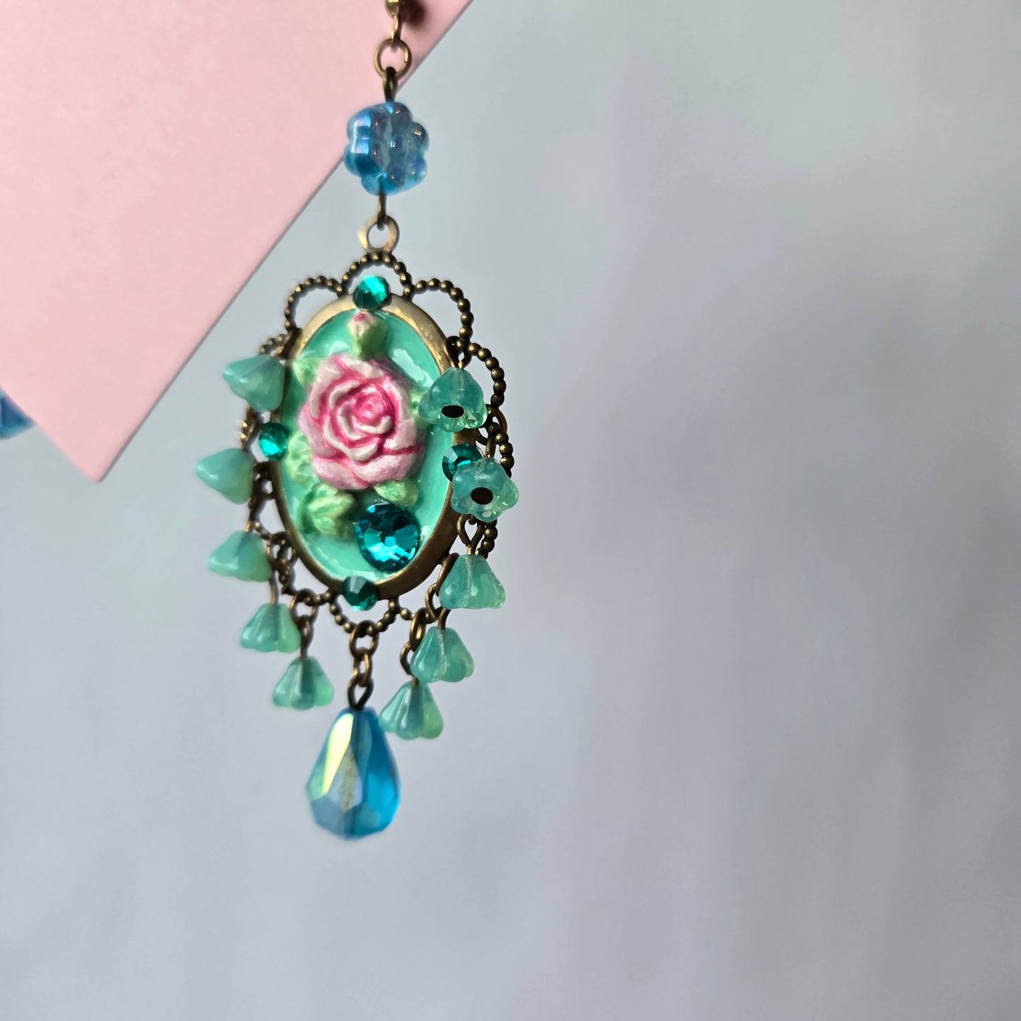 Ethereal Romance | Blue | Earrings | Brass Cameo and Rose