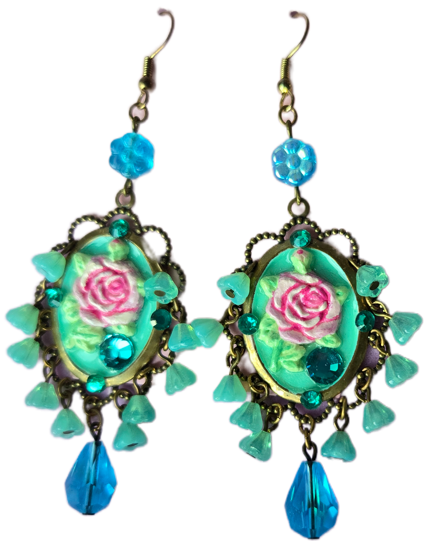 Ethereal Romance | Blue | Earrings | Brass Cameo and Rose