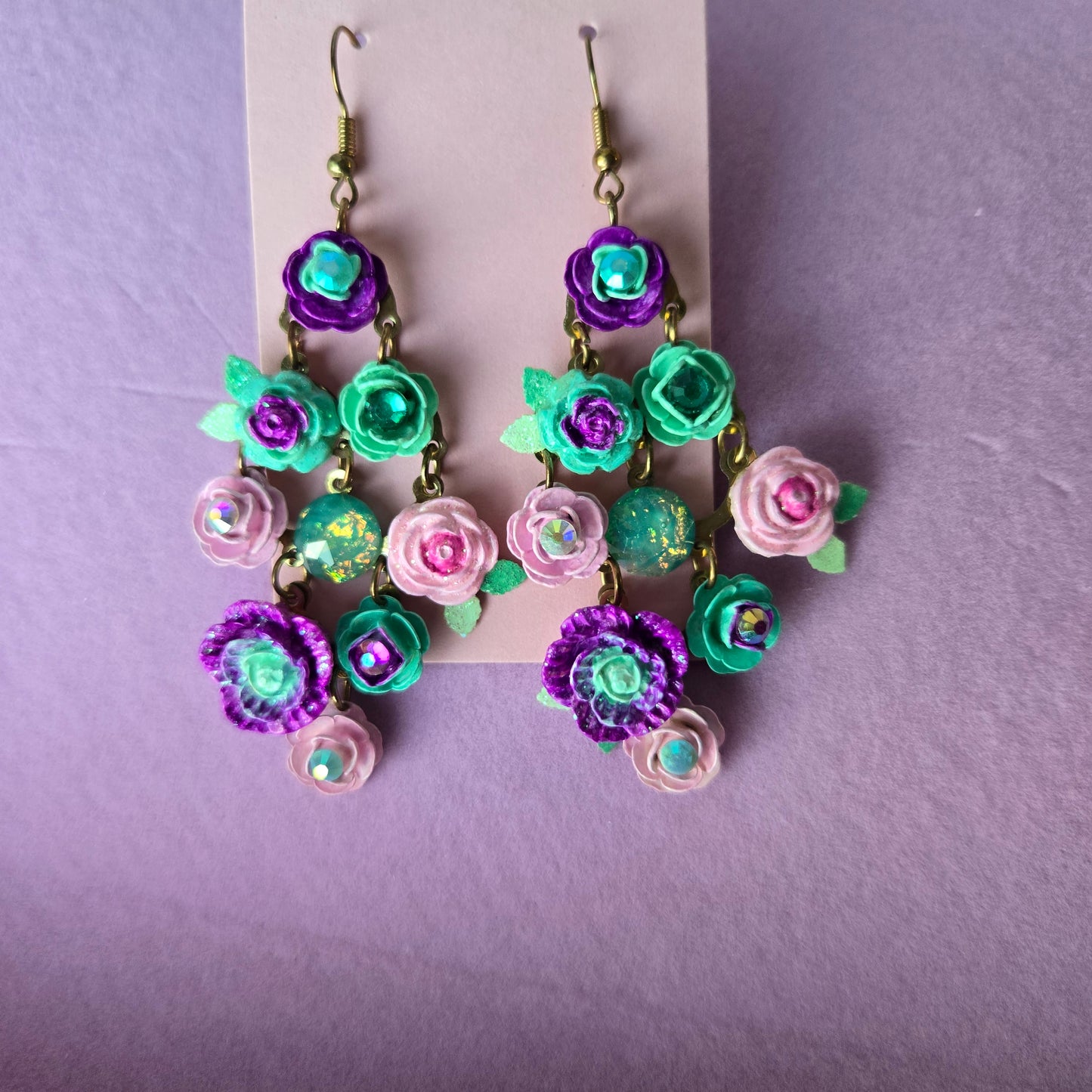 Sold - Ethereal Romance | Blue | Earrings | Dripping Flower Garland In Pastels
