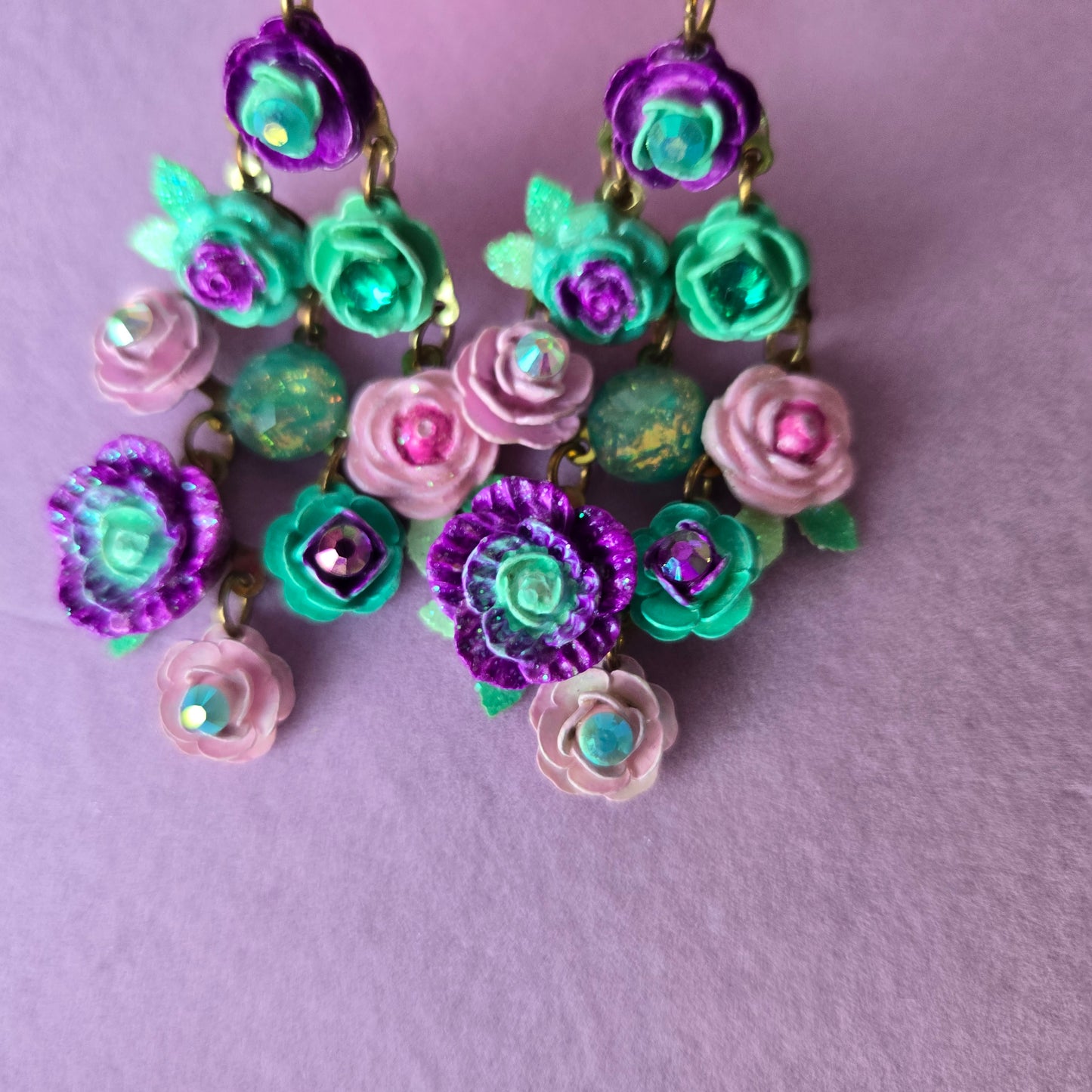 Sold - Ethereal Romance | Blue | Earrings | Dripping Flower Garland In Pastels