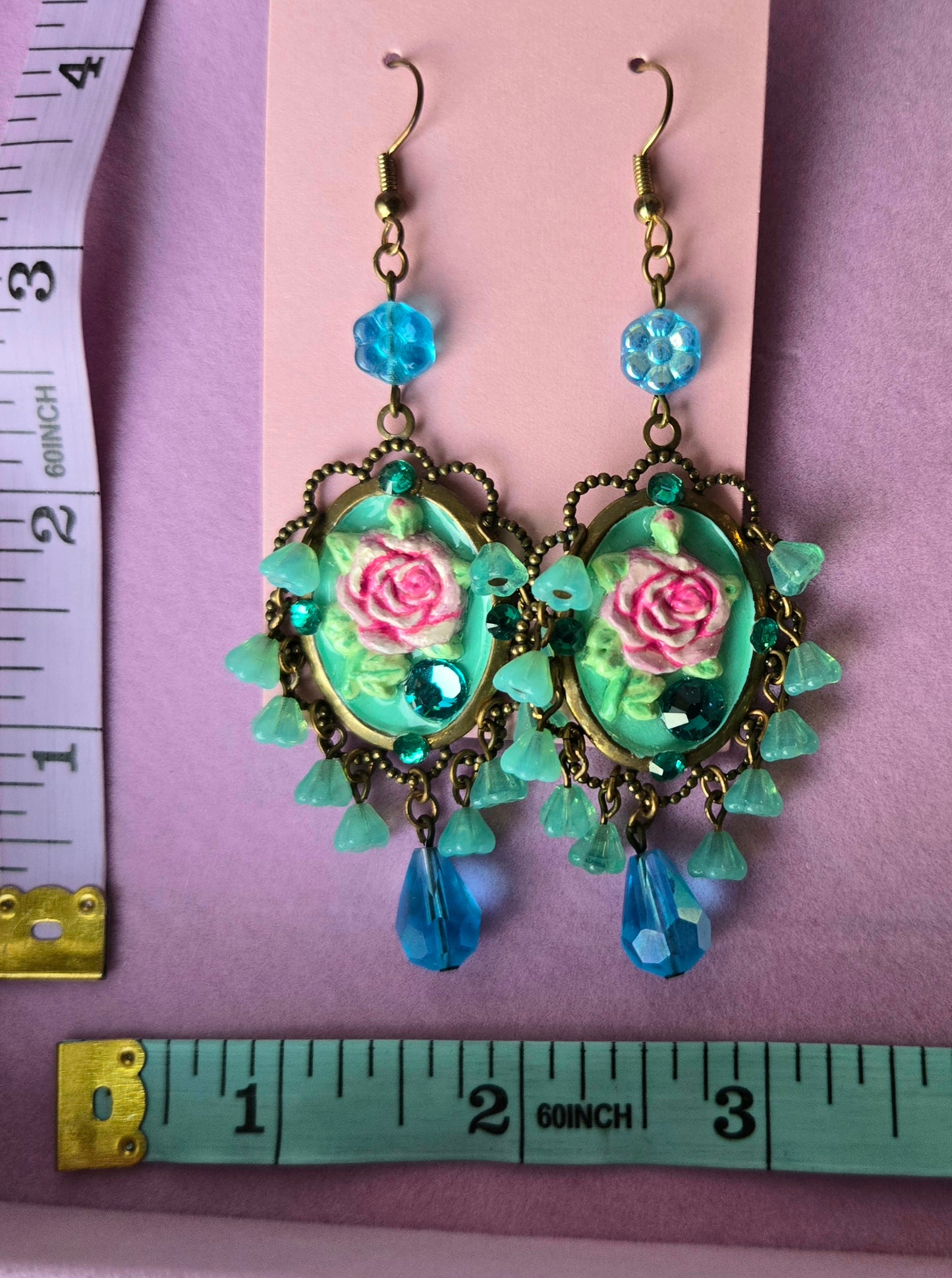 Ethereal Romance | Blue | Earrings | Brass Cameo and Rose