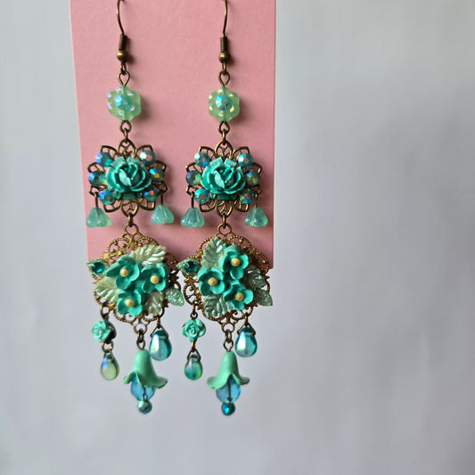 Ethereal Romance | Blue | Earrings | Hydrangea Blue & Rose Chandelier Drops