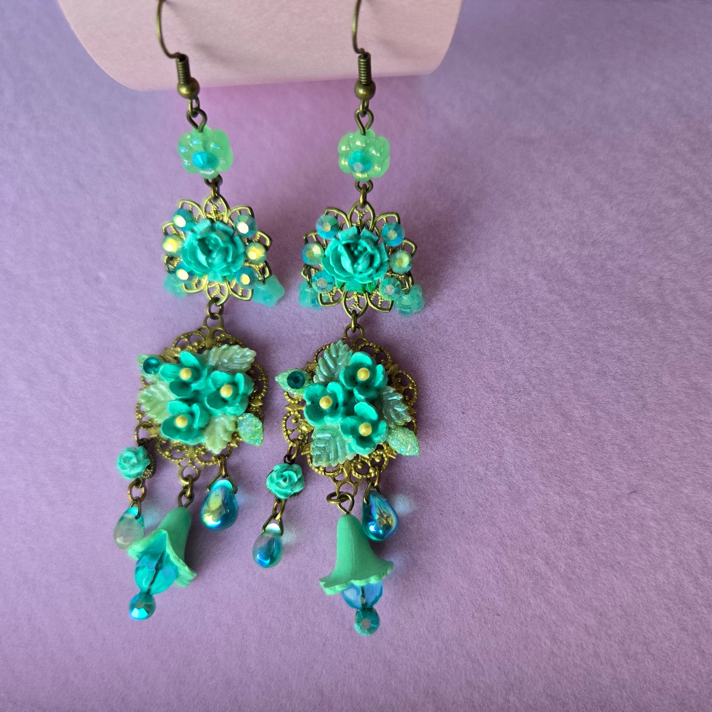 Ethereal Romance | Blue | Earrings | Hydrangea Blue & Rose Chandelier Drops