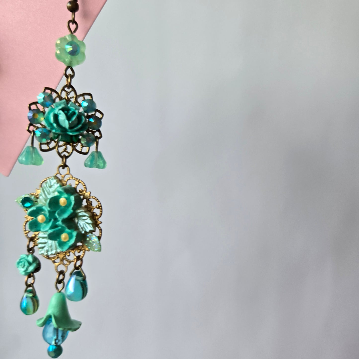 Ethereal Romance | Blue | Earrings | Hydrangea Blue & Rose Chandelier Drops