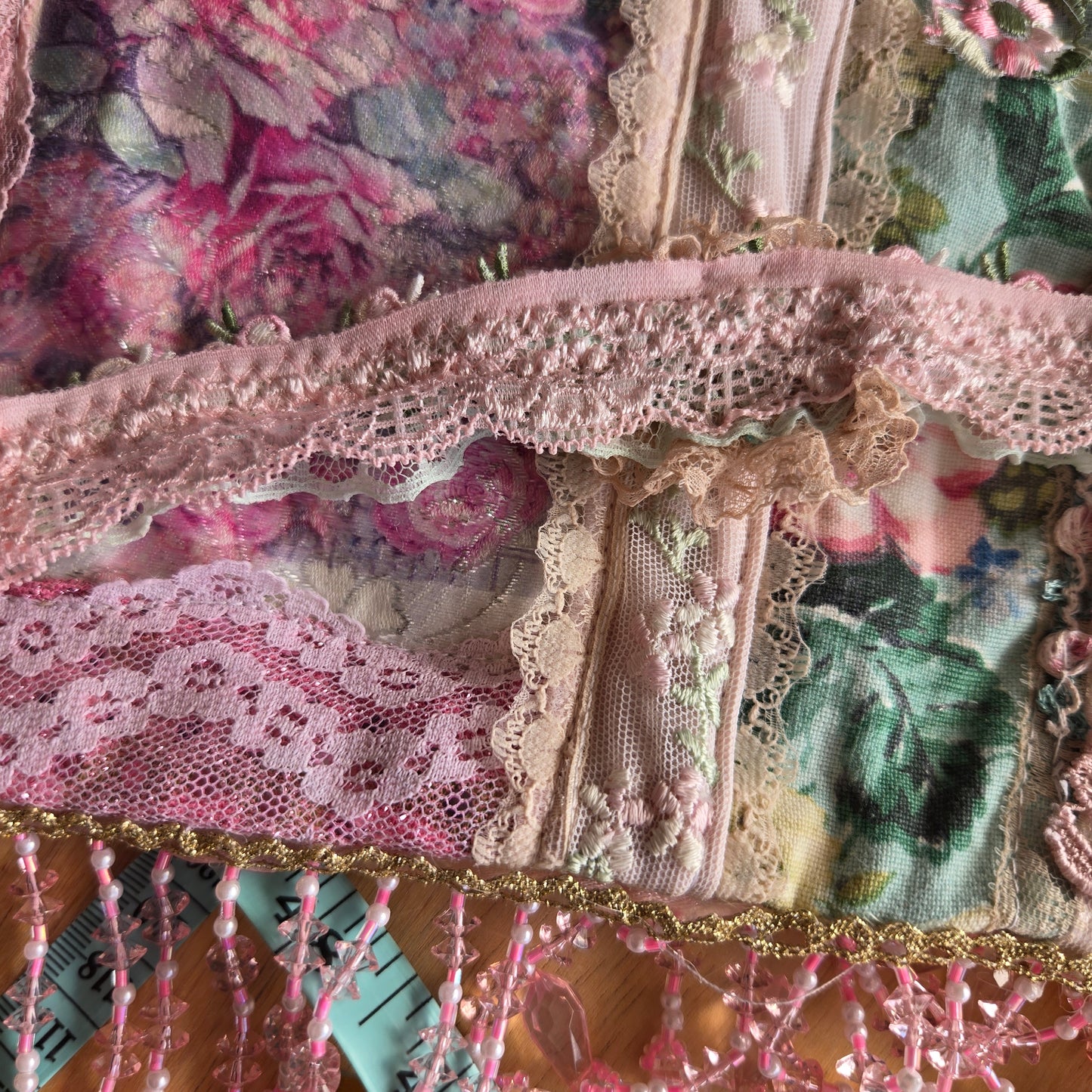 Ethereal Romance | Pink | Bracelet | Embroidered Rosette & Lace