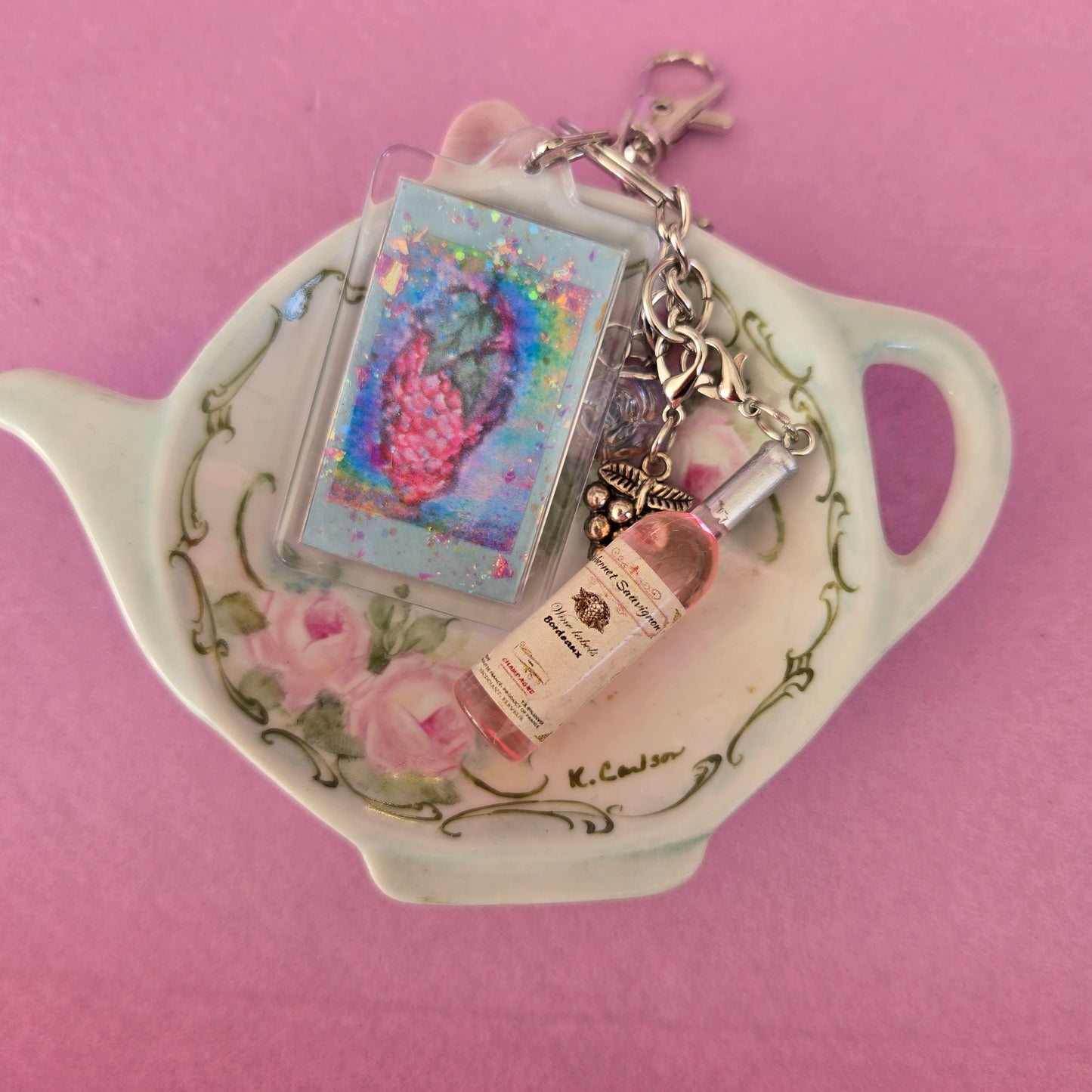 Ethereal Romance | Blue | Vintage | Hand Painted Roses on China Teapot Jewelry Ring Holder