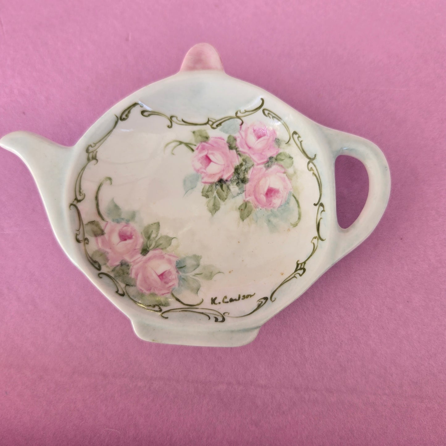 Ethereal Romance | Blue | Vintage | Hand Painted Roses on China Teapot Jewelry Ring Holder