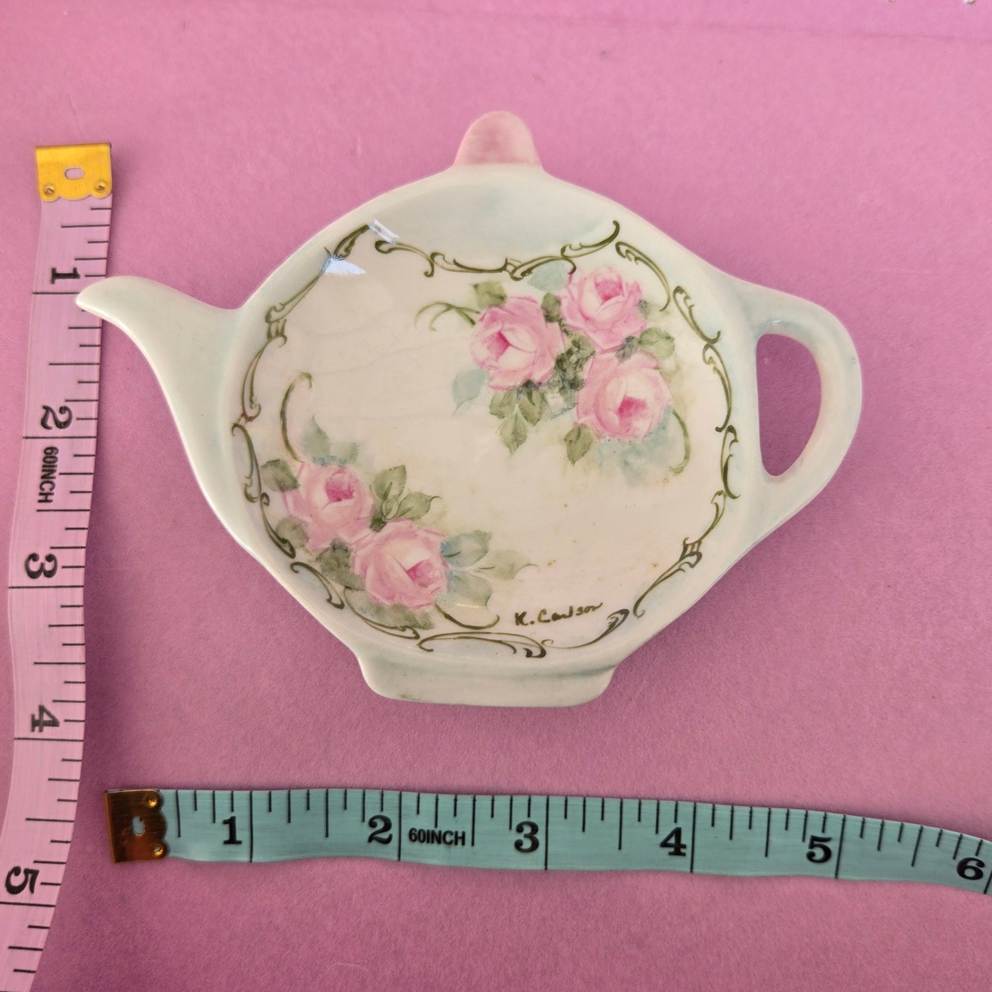 Ethereal Romance | Blue | Vintage | Hand Painted Roses on China Teapot Jewelry Ring Holder