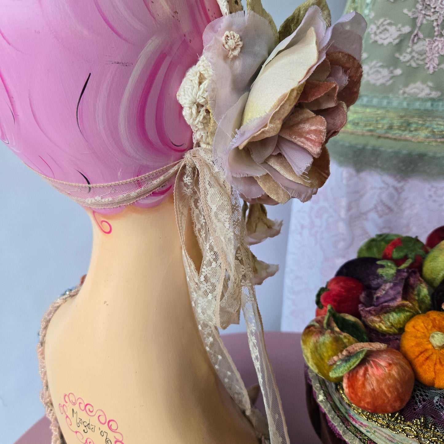 Ethereal Romance | Champagne | Hair Scarf | Champagne & Peach Vintage Beaded Scarf & Millinery Rose