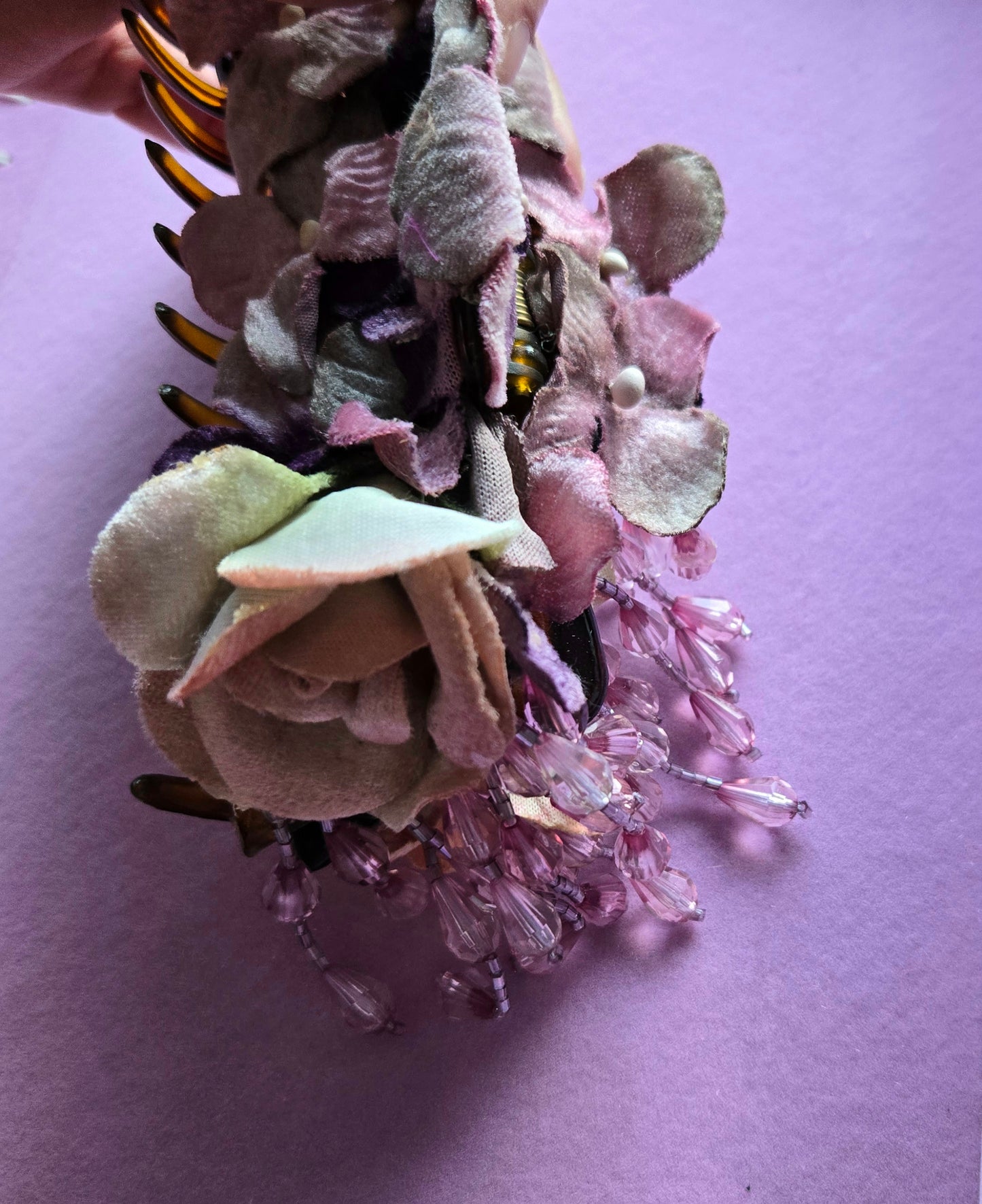 Ethereal Romance | Lilac | Hair Clip | Velvet Hydrangeas, Pansy and Rose Claw Clip