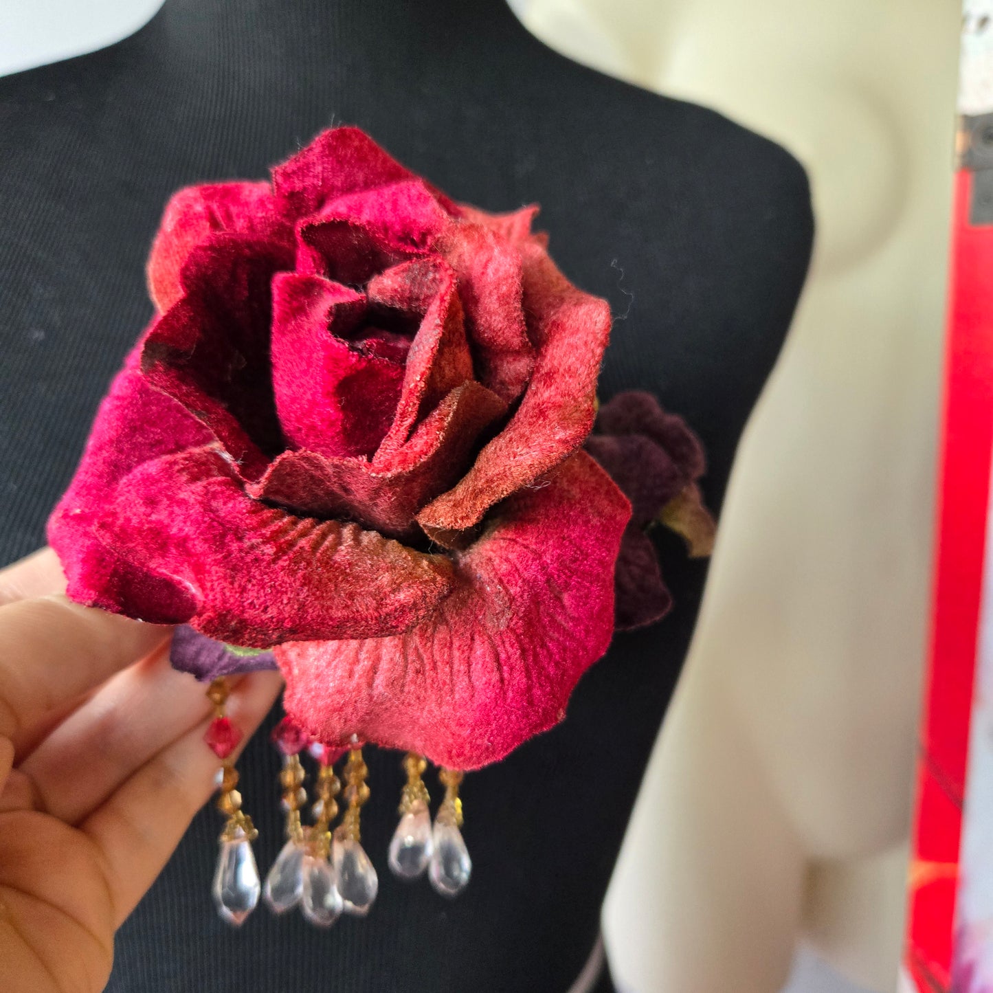 Vintage Glamour | Red | Hair Comb | Vintage Red Millinery & Beaded Fringe 1920s Style