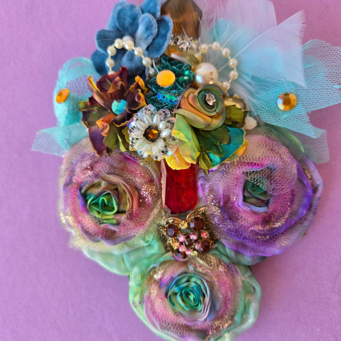 Ethereal Romance | Rainbow | Hair Clip | 1920s Style Handmade Rose and Millinery Jewel