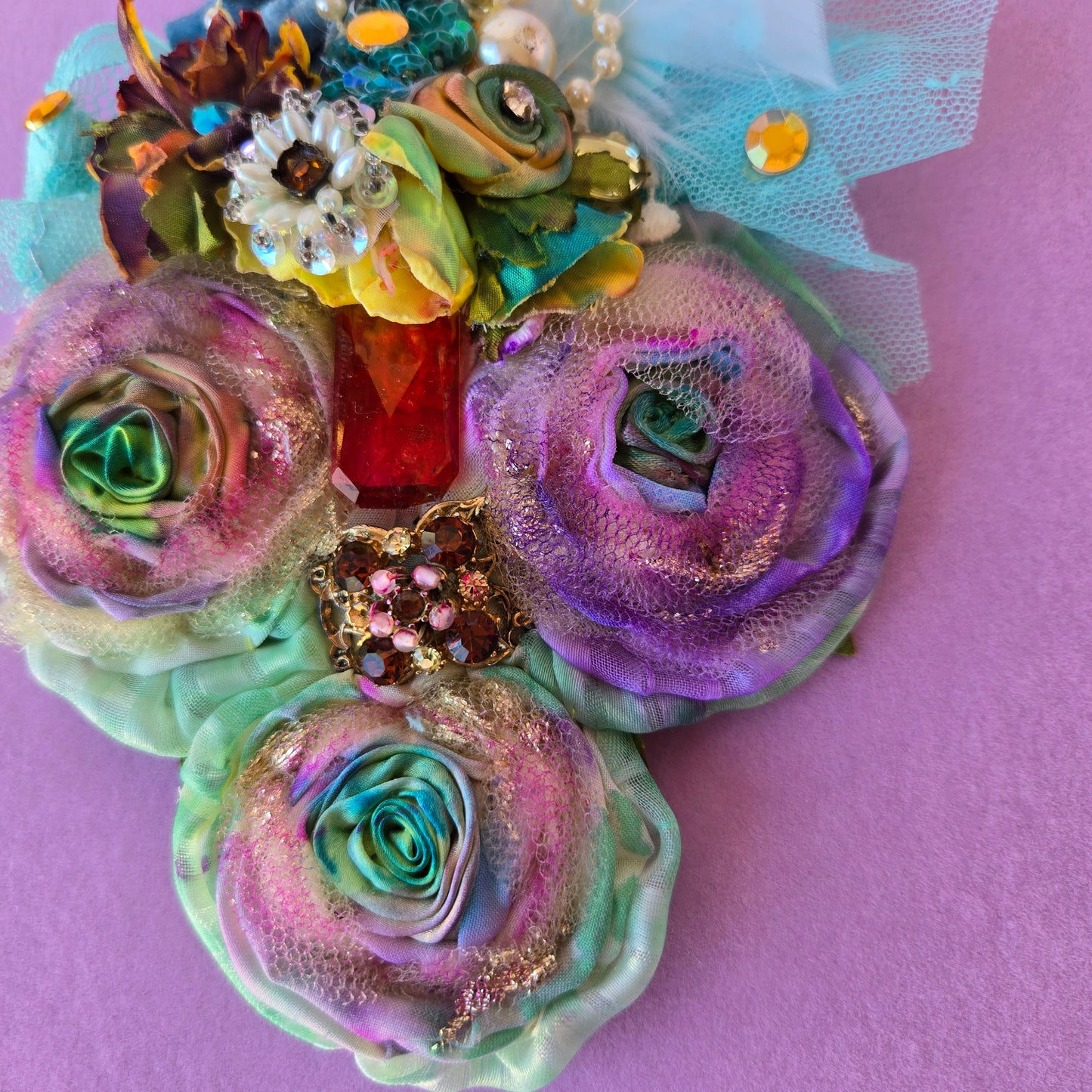 Ethereal Romance | Rainbow | Hair Clip | 1920s Style Handmade Rose and Millinery Jewel