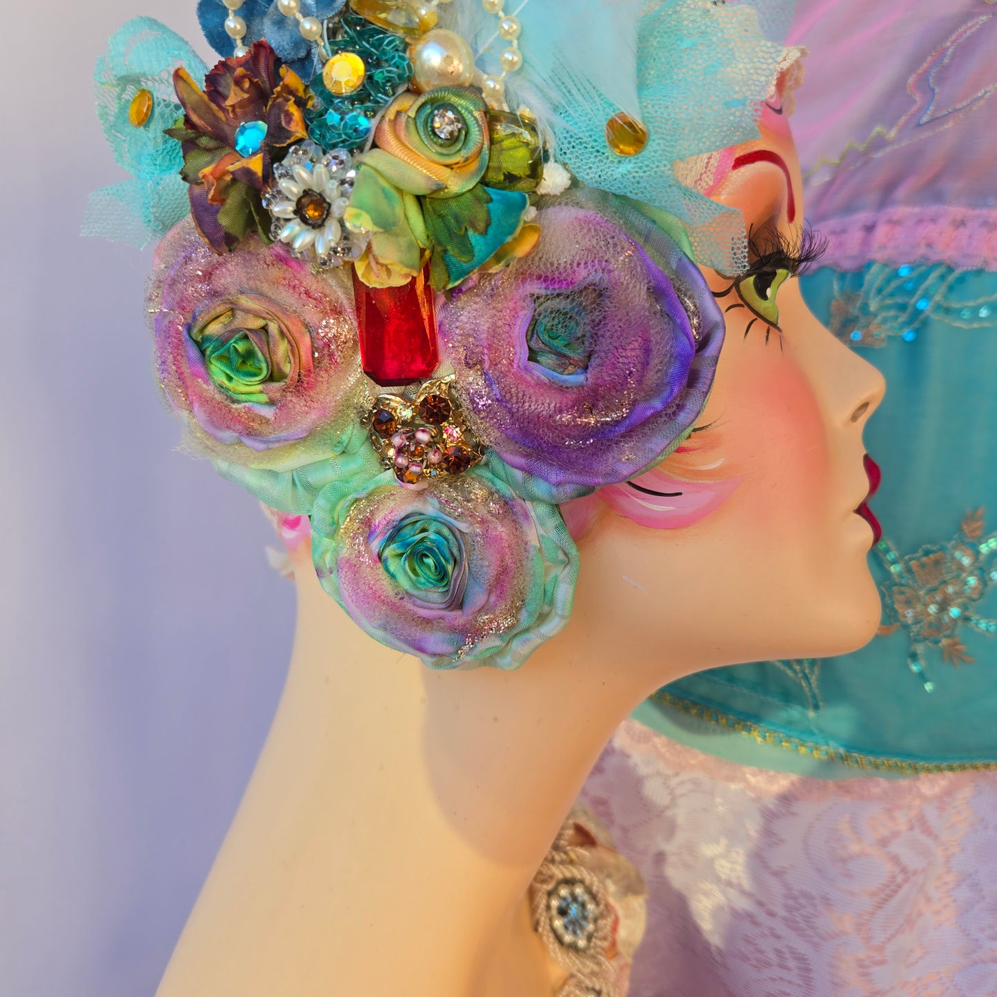 Ethereal Romance | Rainbow | Hair Clip | 1920s Style Handmade Rose and Millinery Jewel