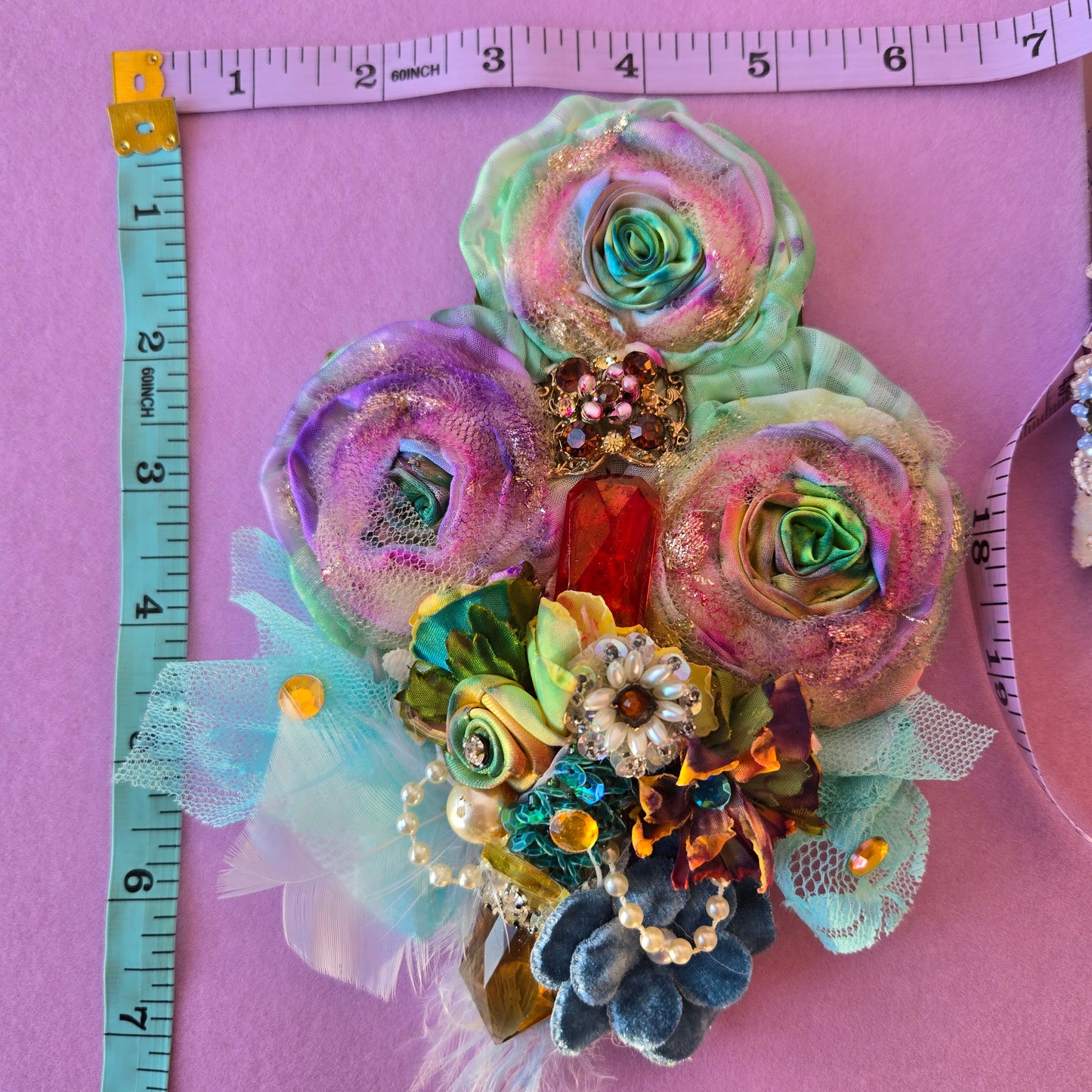 Ethereal Romance | Rainbow | Hair Clip | 1920s Style Handmade Rose and Millinery Jewel
