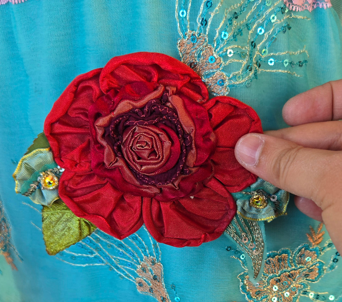 Vintage Glamour | Red | Brooch | Handmade 1920's Style Red Ribbon Rose Pin