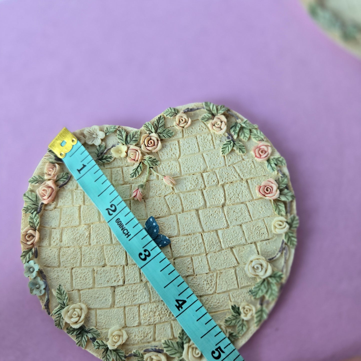 Whimsical Wonders | Ivory | Vintage | Heart Shape Roses and Butterfly Jewelry Tray