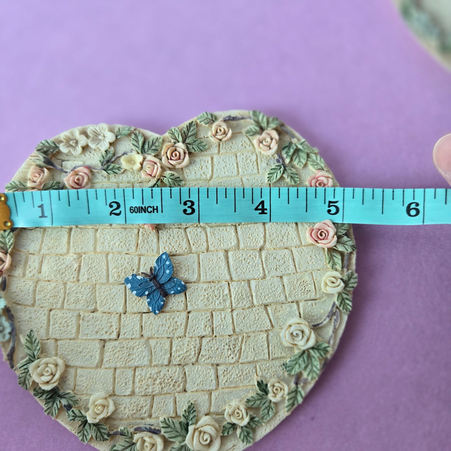 Whimsical Wonders | Ivory | Vintage | Heart Shape Roses and Butterfly Jewelry Tray