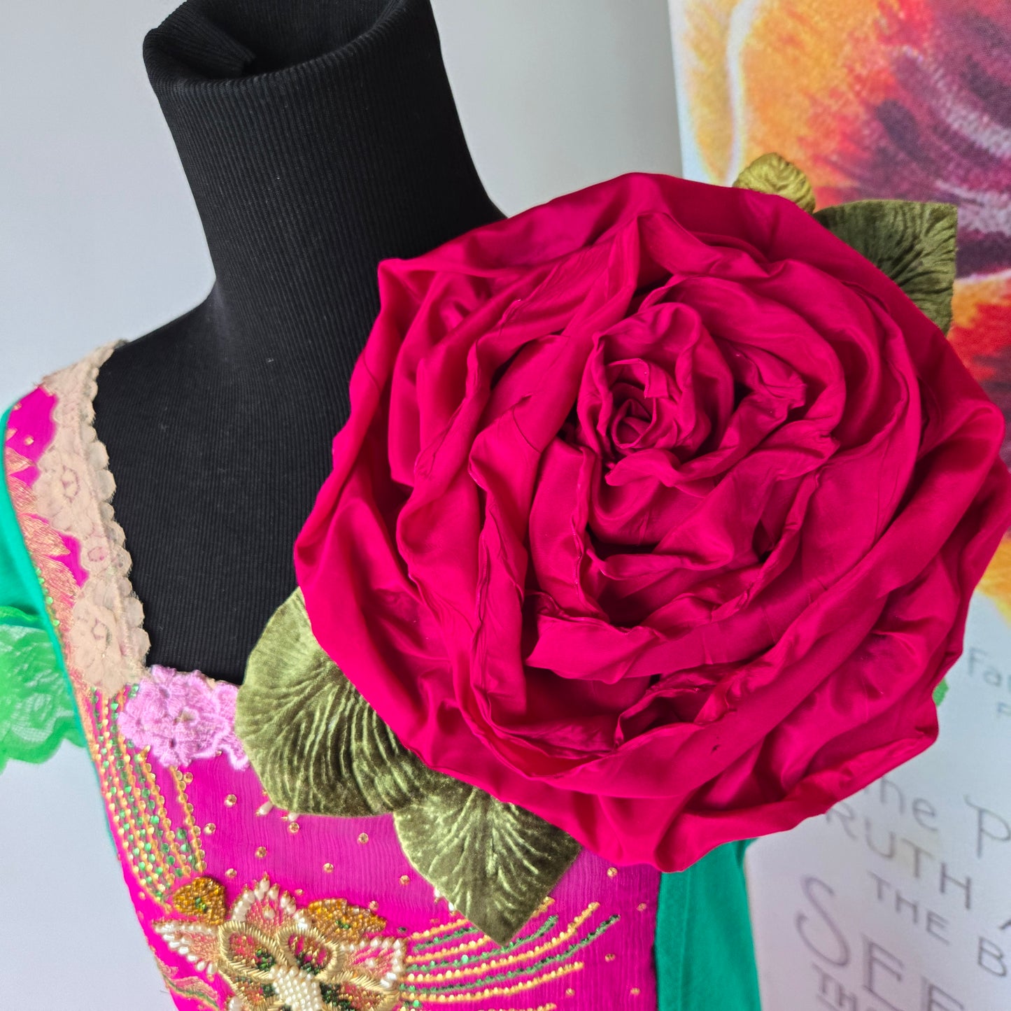 Ethereal Romance | Pink | Brooch | 1920s Style Raspberry Rose Large Rose Pin