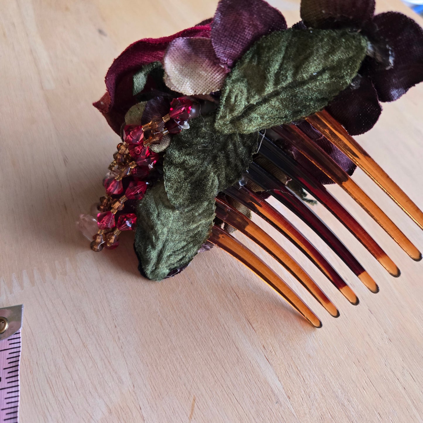 Vintage Glamour | Red | Hair Comb | Vintage Red Millinery & Beaded Fringe 1920s Style
