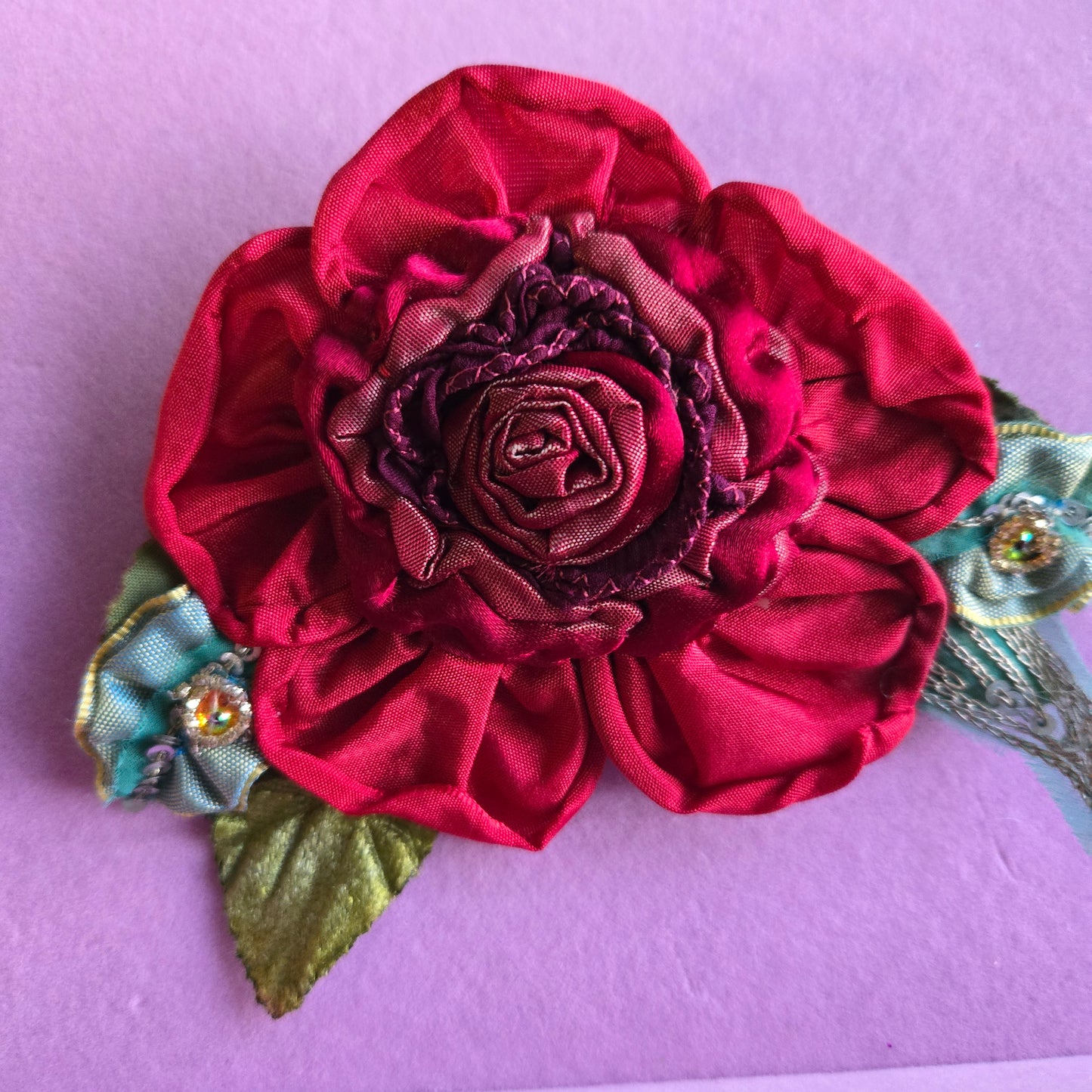 Vintage Glamour | Red | Brooch | Handmade 1920's Style Red Ribbon Rose Pin