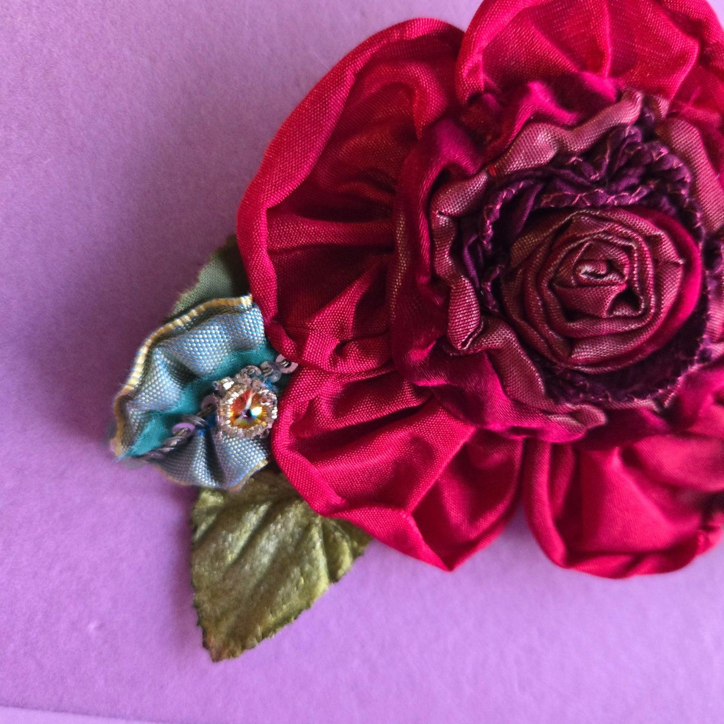 Vintage Glamour | Red | Brooch | Handmade 1920's Style Red Ribbon Rose Pin