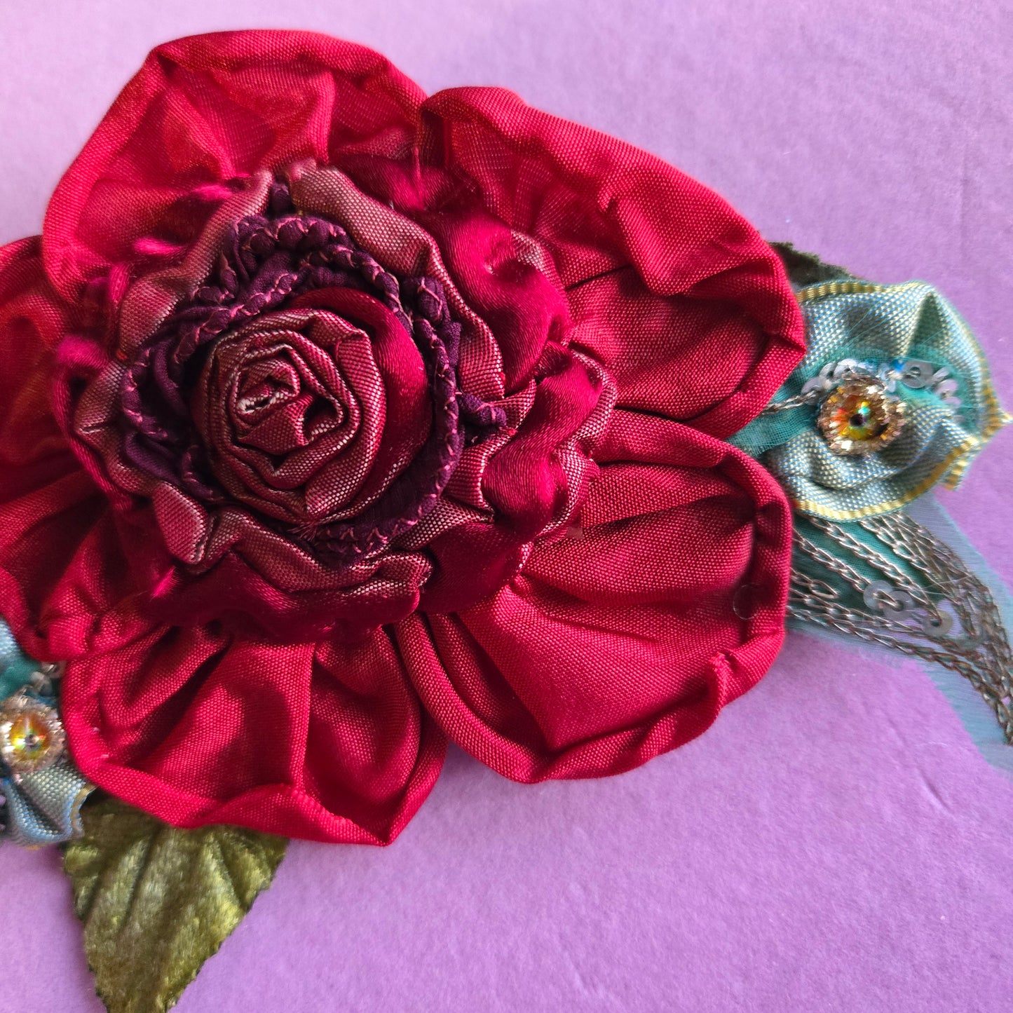 Vintage Glamour | Red | Brooch | Handmade 1920's Style Red Ribbon Rose Pin