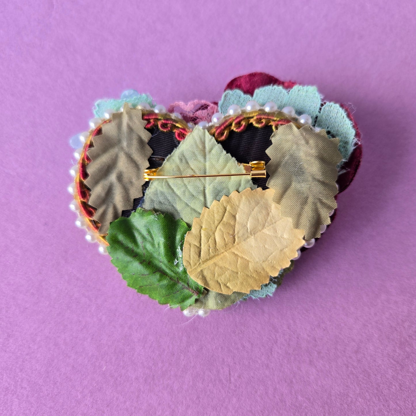 Vintage Glamour | Raspberry | Brooch | Raspberry Velvet Rose Heart Shape Brooch