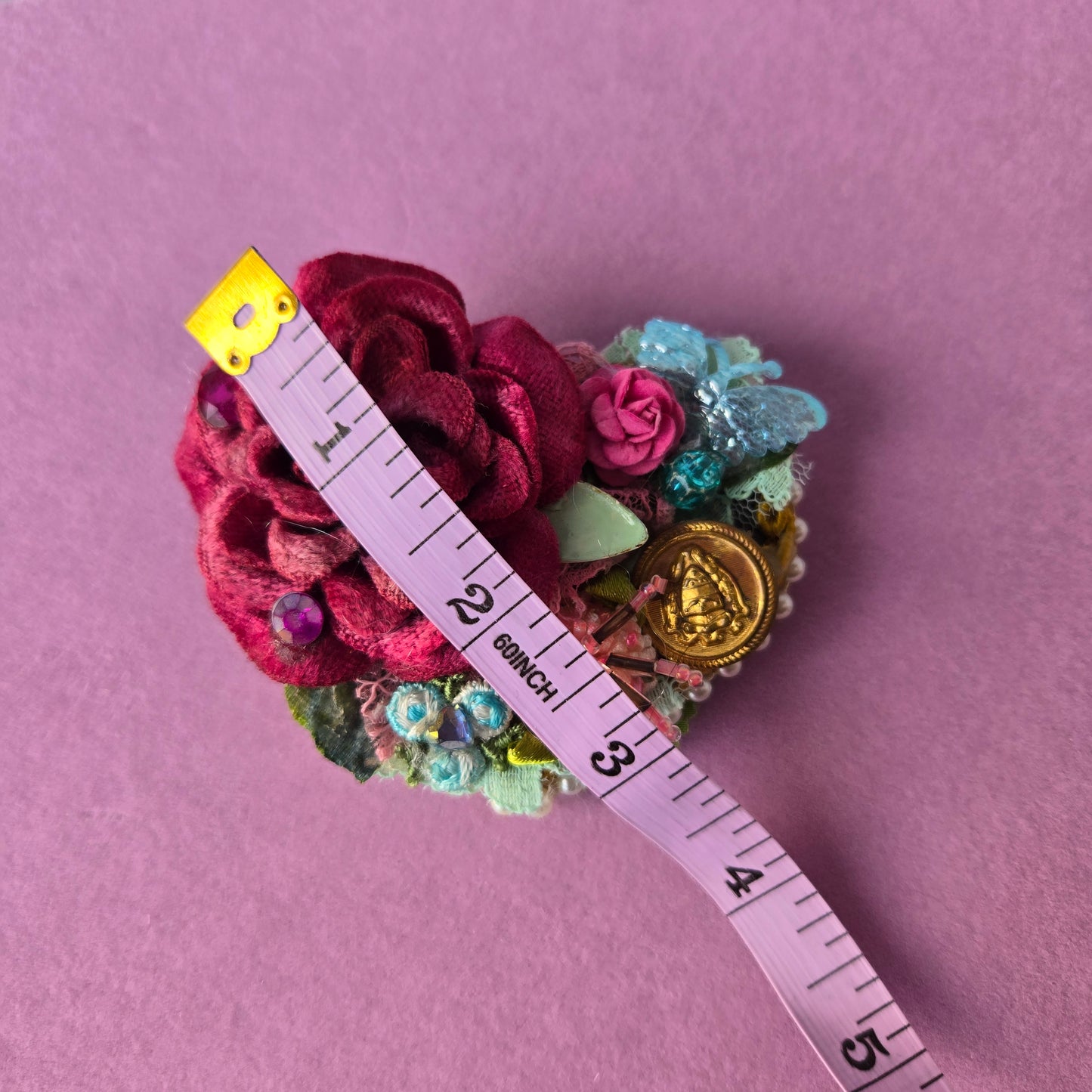 Vintage Glamour | Raspberry | Brooch | Raspberry Velvet Rose Heart Shape Brooch