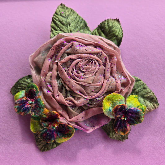 Ethereal Romance | Peach Sunset | Brooch | Vintage French Ribbon & Velvet Violet Brooch