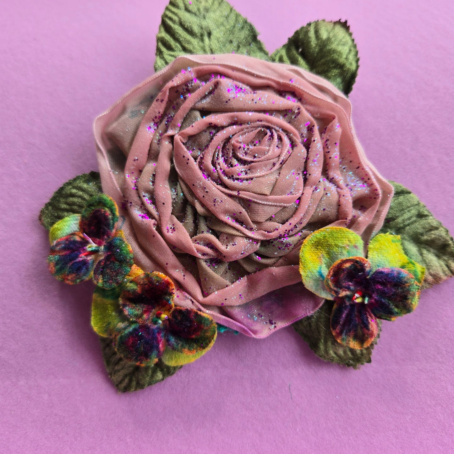 Ethereal Romance | Peach Sunset | Brooch | Vintage French Ribbon & Velvet Violet Brooch