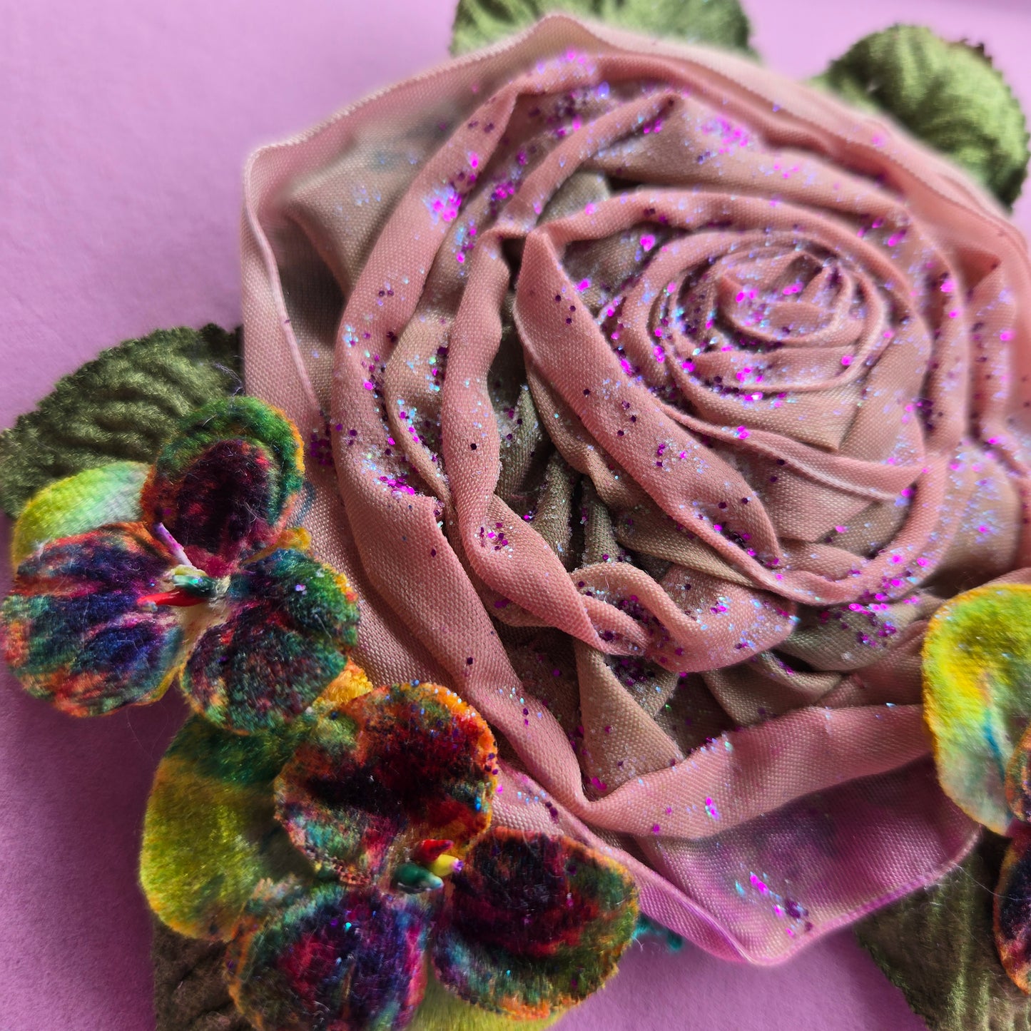 Ethereal Romance | Peach Sunset | Brooch | Vintage French Ribbon & Velvet Violet Brooch