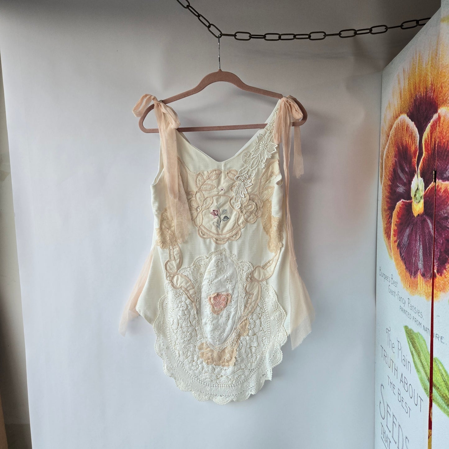 Ethereal Romance | Cream | Blouse | Vintage Lace, Crochet and Embroidered Rose - Small - Medium