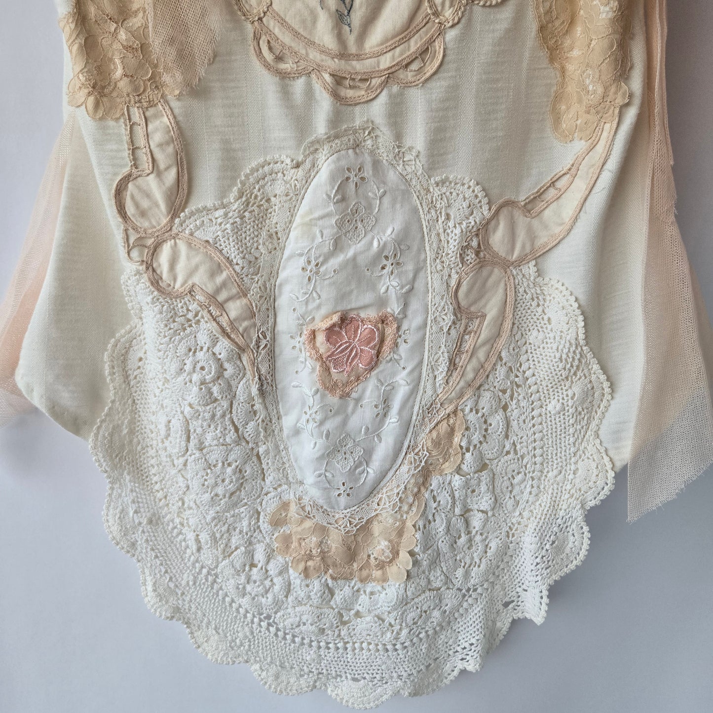 Ethereal Romance | Cream | Blouse | Vintage Lace, Crochet and Embroidered Rose - Small - Medium