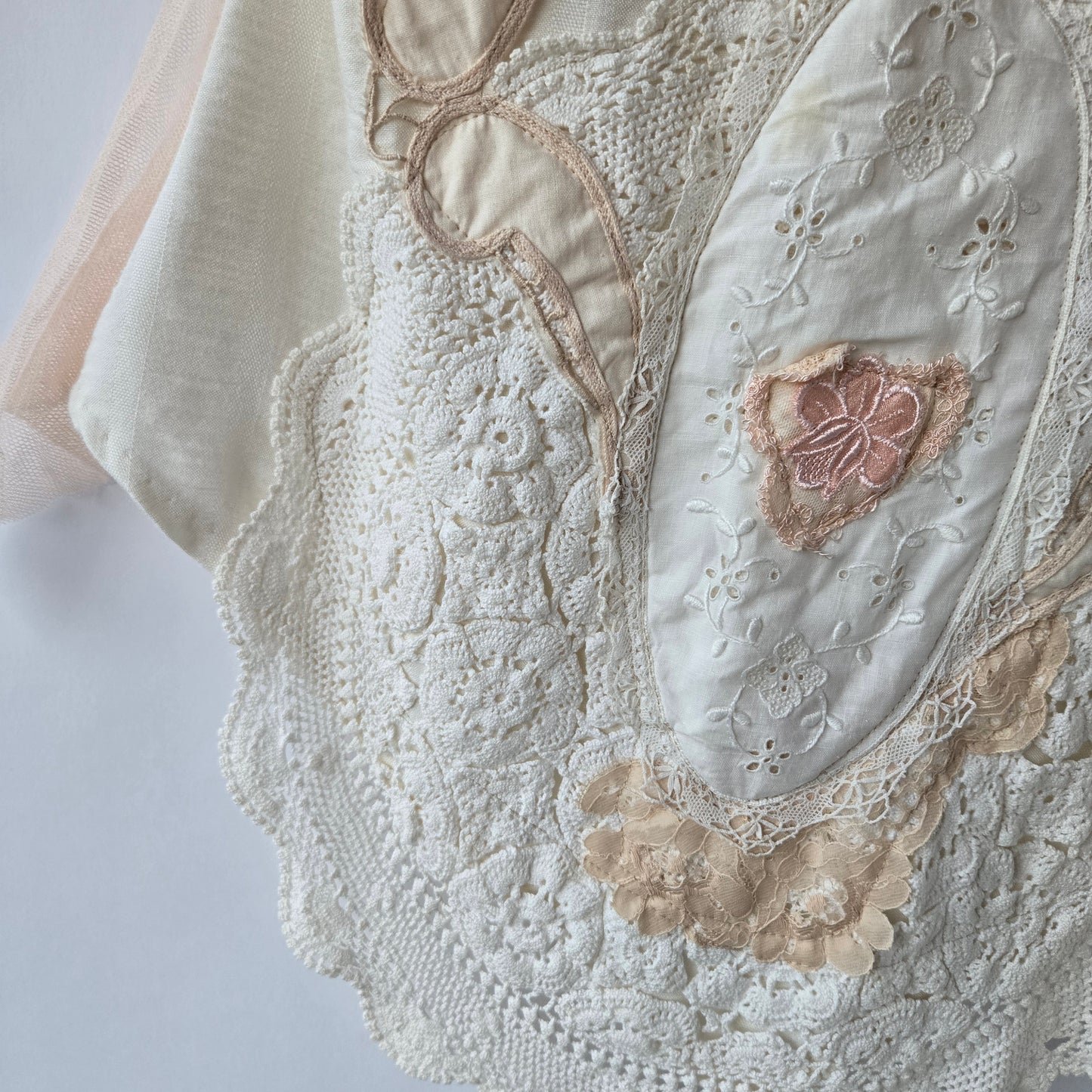 Ethereal Romance | Cream | Blouse | Vintage Lace, Crochet and Embroidered Rose - Small - Medium