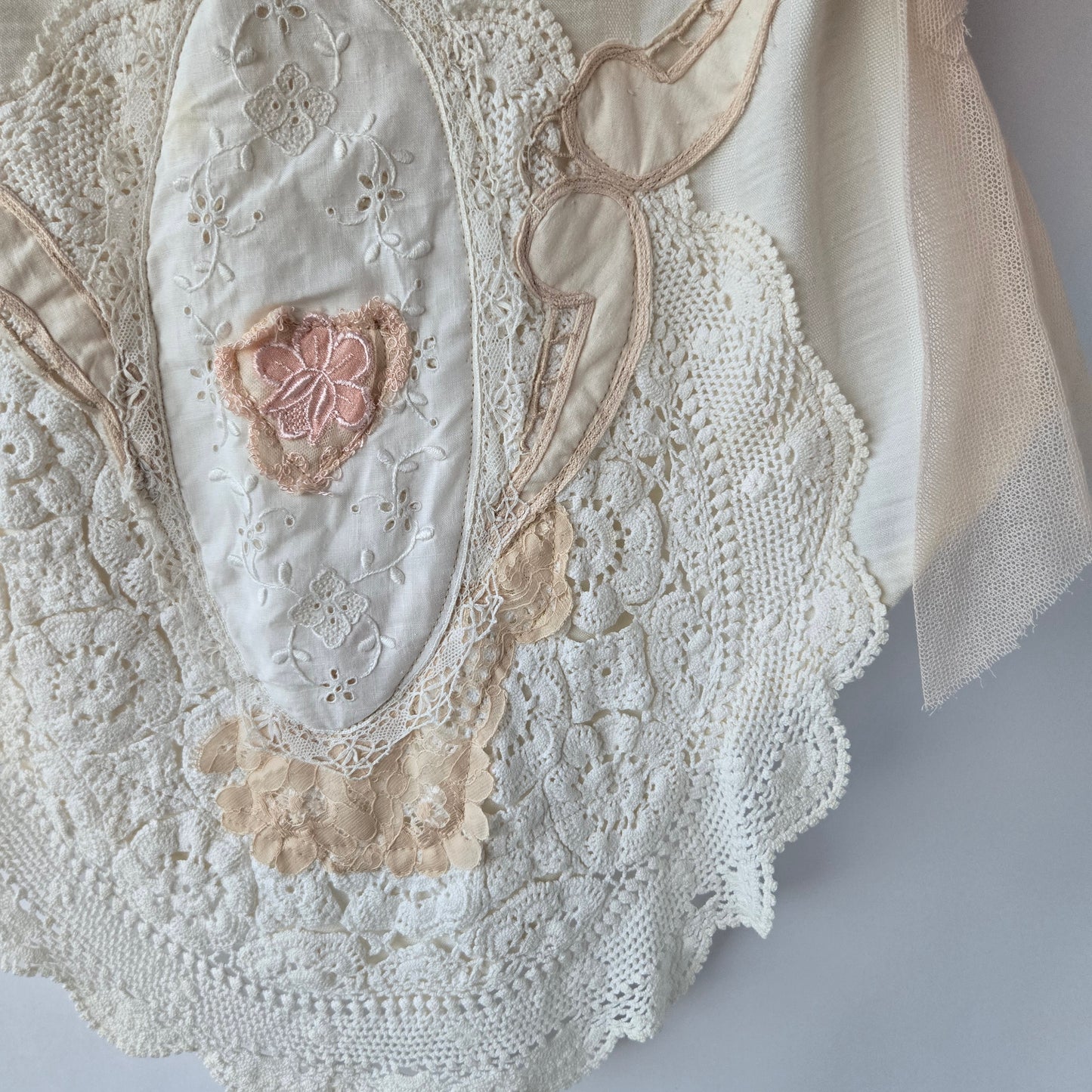 Ethereal Romance | Cream | Blouse | Vintage Lace, Crochet and Embroidered Rose - Small - Medium