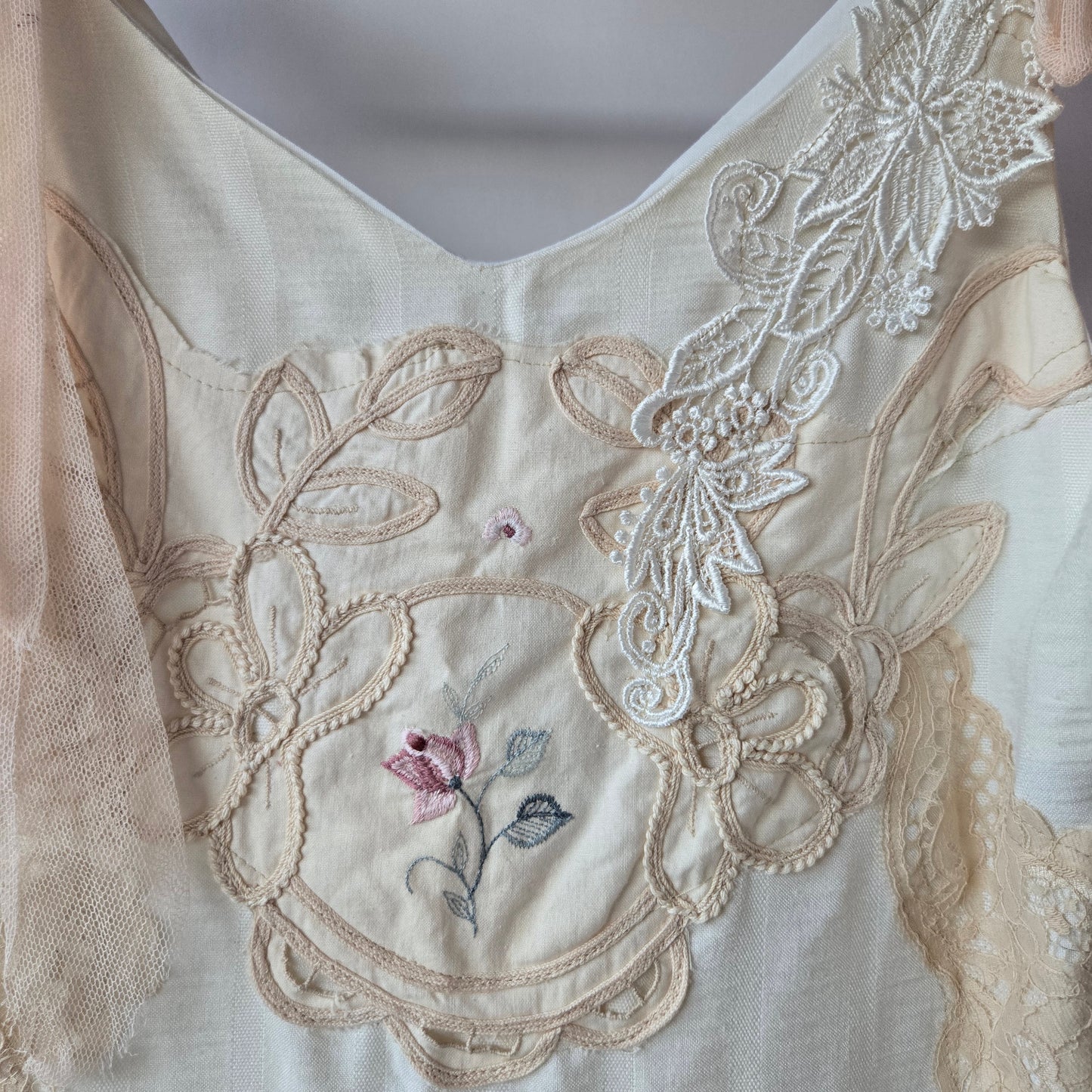 Ethereal Romance | Cream | Blouse | Vintage Lace, Crochet and Embroidered Rose - Small - Medium