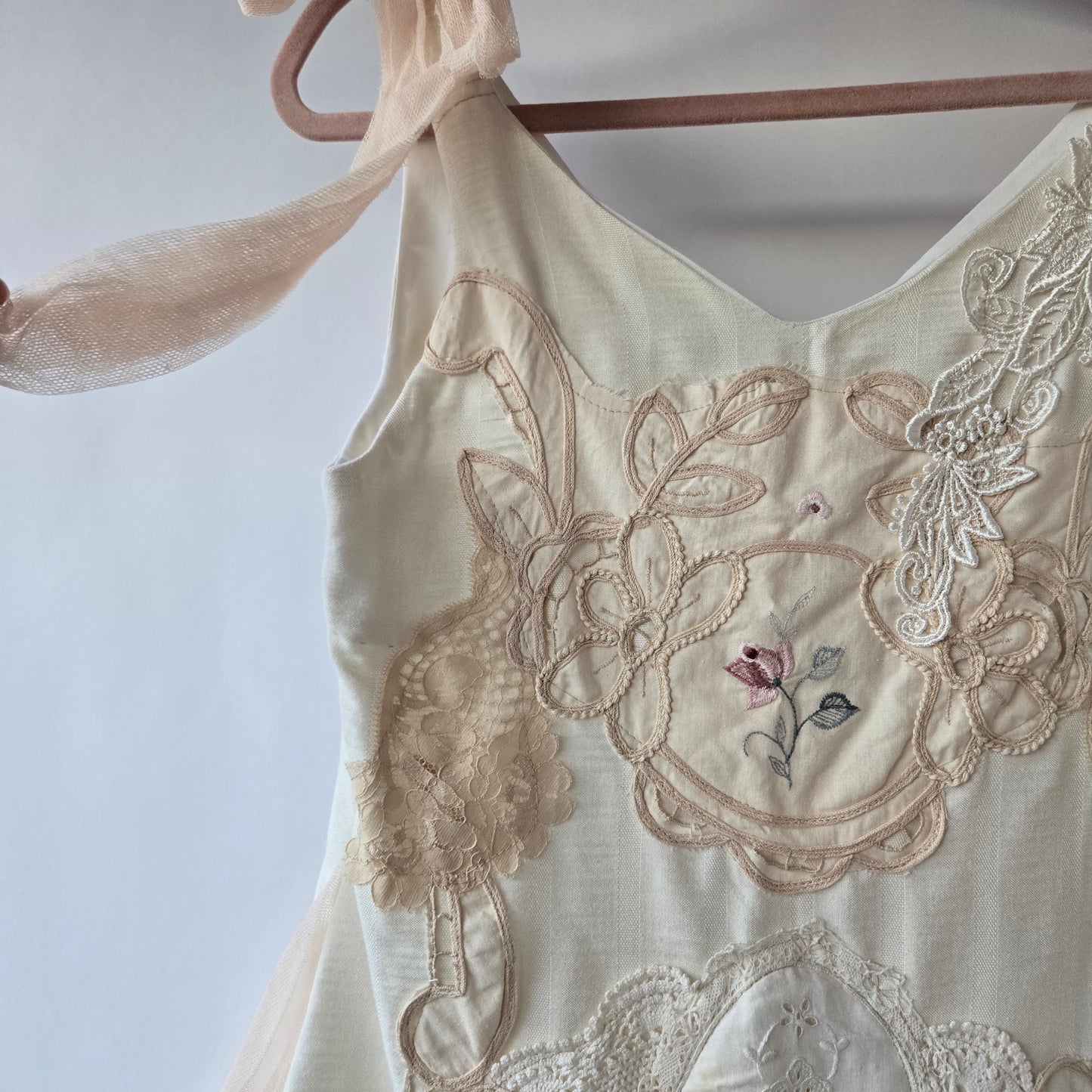 Ethereal Romance | Cream | Blouse | Vintage Lace, Crochet and Embroidered Rose - Small - Medium