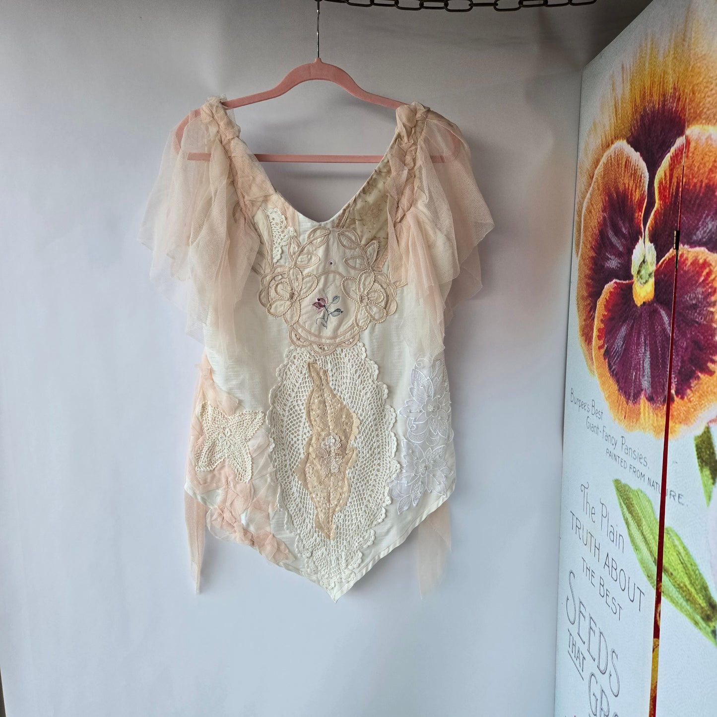 Ethereal Romance | Cream | Blouse | Vintage Lace, Crochet and Embroidered Rose - Small - Medium