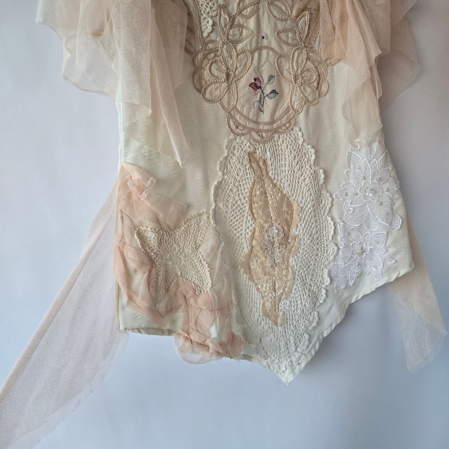 Ethereal Romance | Cream | Blouse | Vintage Lace, Crochet and Embroidered Rose - Small - Medium