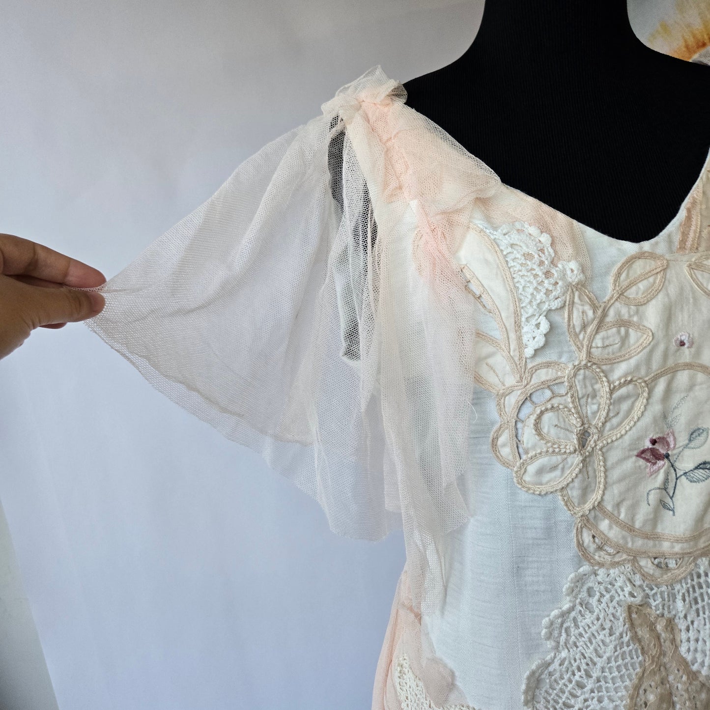 Ethereal Romance | Cream | Blouse | Vintage Lace, Crochet and Embroidered Rose - Small - Medium